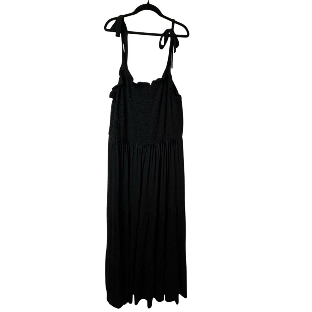 City Chic Black Tie-Shoulder Maxi Dress‎ with Smocked Bodice Size 18
